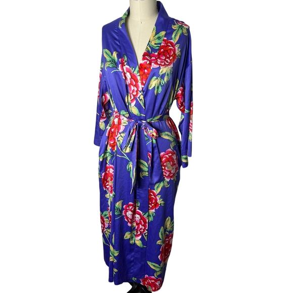 N NATORI Island Fleur-Printed Matte Satin Robe Size Medium - Picture 1 of 7